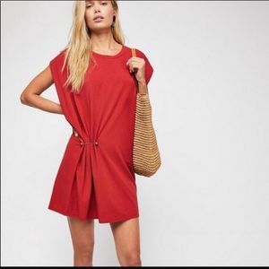 Free People Red Fire Brick Mini Bianca Dress New NWT Small - Dolman sleeves